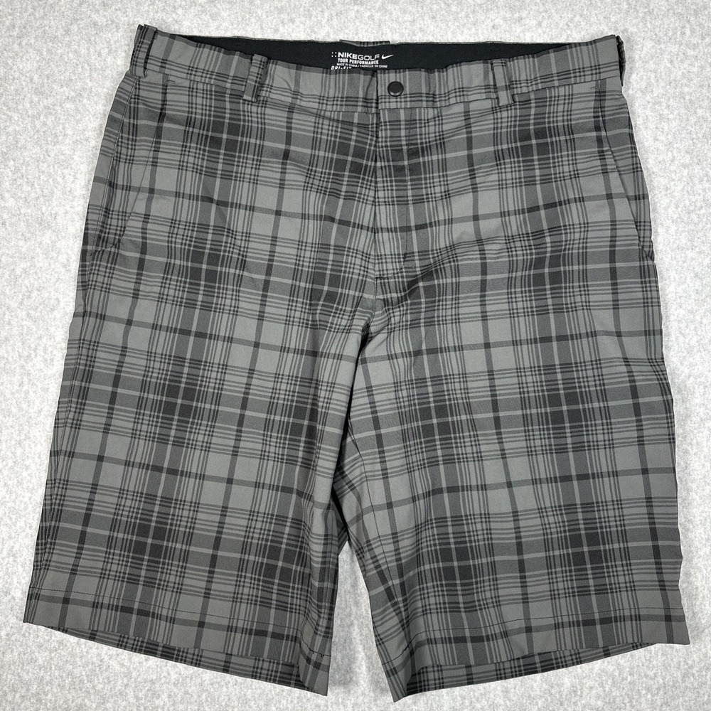 Nike Golf Tour Performance Shorts Men's 36x12 Gray Plaid Dri-FIT  509182 Stretch